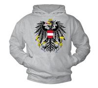 MAKAYA Österreich Kapuzenpullover Adler Motiv Pullover Flagge Fahne Herren Sweatshirt Fußball Pulli EM WM Austria Langarm Pulli Grau XXL