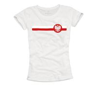 MAKAYA Polen T-Shirt Damen Polnische Flagge mit Adler Wappen Nationalflagge Kurzarm Baumwolle Tshirt Design Weiß S