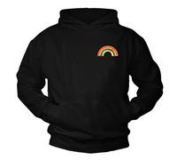 MAKAYA Pullover mit Regenbogen Motiv Vintage Farben Hoodie Regenbogenmotiv Retro Print LGBTQ Pride Pulli Kapuzenpullover Schwarz XXXL
