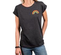 MAKAYA Regenbogen Shirt Damen Kurzarm Sommer Top Rundhals Rainbow Oberteile Regenbogenfahne Regenbogenflagge LGBTQ Grau XS