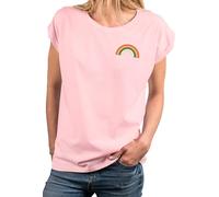 MAKAYA Regenbogen Shirt Damen Kurzarm Sommer Top Rundhals Rainbow Oberteile Regenbogenfahne Regenbogenflagge LGBTQ Rosa XXL