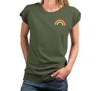 MAKAYA Regenbogen Shirt Damen Kurzarm Sommer Top Rundhals Rainbow Oberteile Regenbogenfahne Regenbogenflagge LGBTQ Grün XL