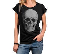 MAKAYA Rock Shirt Damen Sommer Tunika - Sexy Skull Top Totenkopf Motiv Oversize Große Größen Locker Lässig Schwarz XXXL