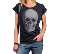 MAKAYA Rock Shirt Damen Sommer Tunika - Sexy Skull Top Totenkopf Motiv Oversize Große Größen Locker Lässig Blau XXXL