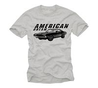 MAKAYA Rockabilly Bekleidung Herren - American Dream Auto T-Shirt Dodge Challenger Rt/1969 Grau Größe XXL