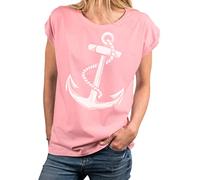MAKAYA Segel Shirt Damen Anker Top Kurzarm T-Shirt Frauen Tunika Sommer Tshirt Große Größen Oversize Rosa XXL