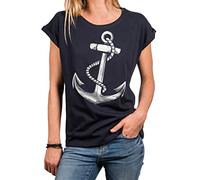 MAKAYA Segel Shirt Damen Anker Top Kurzarm T-Shirt Frauen Tunika Sommer Tshirt Große Größen Oversize Blau XL