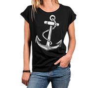 MAKAYA Segel Shirt Damen Anker Top Kurzarm T-Shirt Frauen Tunika Sommer Tshirt Große Größen Oversize Schwarz L