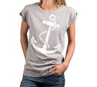 MAKAYA Segel Shirt Damen Anker Top Kurzarm T-Shirt Frauen Tunika Sommer Tshirt Große Größen Oversize Hellgrau M