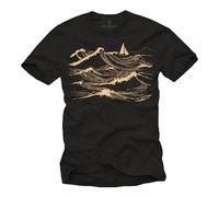 MAKAYA Segel T-Shirt für Herren Kurzarm Segelboot Segelschiff Crew Segelmotiv Segeln Segler Geschenke Männer Jungs Kinder Schwarz XL