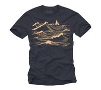 MAKAYA Segel T-Shirt für Herren Kurzarm Segelboot Segelschiff Crew Segelmotiv Segeln Segler Geschenke Männer Jungs Kinder Blaugrau L