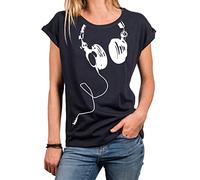MAKAYA Shirt Damen Lässig Kopfhörer Print Sommer Tunika Top mit Aufdruck Kurzarm Rundhals Große Größen Oversize Blau XXXL