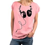 MAKAYA Shirt Damen Lässig Kopfhörer Print Sommer Tunika Top mit Aufdruck Kurzarm Rundhals Große Größen Oversize Rosa L