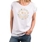 MAKAYA Smile T-Shirt Damen mit Herz Aufdruck - Spruch Retro Hippie Motiv 70er 80er Jahre Festival Top Weiß Große Größen XXL