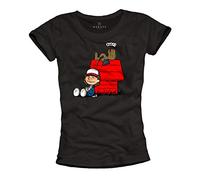 MAKAYA Stranger Damen Shirt - Dustin und Demodog - Kurzarm Rundhals Top für Frauen Schwarz mit Aufdruck Größe XL
