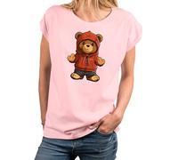 MAKAYA Süßes Teddy Shirt für Damen mit Aufdruck Teddybär Print T-Shirt Bär Frech Oversize Top Rosa Große Größen XXL