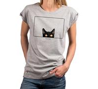 MAKAYA T-Shirt Damen Katze Meow Katzenmotiv Lustig Sommer Top Print Aufdruck Katzen Geschenke für Frauen Grau L