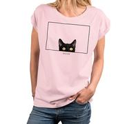 MAKAYA T-Shirt Damen Katze Meow Katzenmotiv Lustig Sommer Top Print Aufdruck Katzen Geschenke für Frauen Rosa M