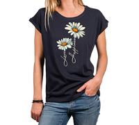 MAKAYA T-Shirt mit Blumendruck Damen Top Gänseblümchen Blumen Shirts Blumenprint Blau Große Größen XXXL
