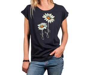 MAKAYA T-Shirt mit Blumendruck Damen Top Gänseblümchen Blumen Shirts Blumenprint Blau Große Größen XXXL