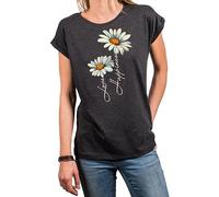 MAKAYA T-Shirt mit Blumendruck Damen Top Gänseblümchen Blumen Shirts Blumenprint Grau Große Größen XXXXL