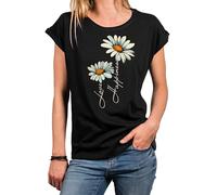 MAKAYA T-Shirt mit Blumendruck Damen Top Gänseblümchen Blumen Shirts Blumenprint Schwarz Große Größen XXXXXL