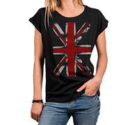 MAKAYA Tunika Damen Sommer Große Größen Union Jack Print England Fahne Frauen Shirt Oversize Top Tshirt Schwarz S