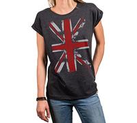 MAKAYA Tunika Damen Sommer Große Größen Union Jack Print England Fahne Frauen Shirt Oversize Top Tshirt Grau XXL