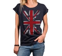 MAKAYA Tunika Damen Sommer Große Größen Union Jack Print England Fahne Frauen Shirt Oversize Top Tshirt Blau XXXXXL