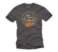 MAKAYA Vintage Herren T-Shirt Kaktus Blumen Aufdruck - Wandern Mond Sterne Spruch Vintage Outdoor Style Kurzarm Baumwolle Rundhals Grau M