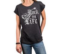 MAKAYA Vintage Musik Tunkia Sommer Top Damen Rock M Life Band Shirt Gitarre Print T-Shirt Große Größen Ovesize Grau XXXXXL