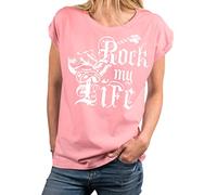 MAKAYA Vintage Musik Tunkia Sommer Top Damen Rock M Life Band Shirt Gitarre Print T-Shirt Große Größen Ovesize Rosa M