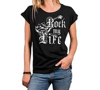 MAKAYA Vintage Musik Tunkia Sommer Top Damen Rock M Life Band Shirt Gitarre Print T-Shirt Große Größen Ovesize Schwarz Xs