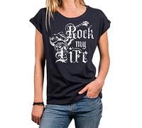 MAKAYA Vintage Musik Tunkia Sommer Top Damen Rock M Life Band Shirt Gitarre Print T-Shirt Große Größen Ovesize Blau XXXXXL