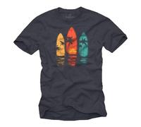 MAKAYA Vintage Surf T-Shirt für Herren - California Beach mit Palmen Retro Motiv Surfer Geschenk Männer Jungs Kinder Blaugrau XXXL