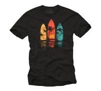 MAKAYA Vintage Surf T-Shirt für Herren - California Beach mit Palmen Retro Motiv Surfer Geschenk Männer Jungs Kinder Schwarz L