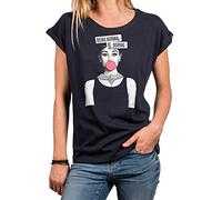 MAKAYA Witzige Damen Shirt mit Sprüchen - Audrey Sommer Top Gorße Größen Oversize Tunika Lustige Print Shirts Blau XL