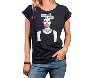 MAKAYA Witzige Damen Shirt mit Sprüchen - Audrey Sommer Top Gorße Größen Oversize Tunika Lustige Print Shirts Blau XL