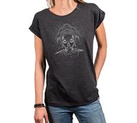 MAKAYA Yoga Shirt Damen Kurzarm Top Lotus Buddha Motiv mit Kopfhörer Namaste Meditation Yin Yang Damenshirt Grau XS