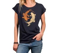 MAKAYA Yoga Shirt Damen Kurzarm Top mit Aufdruck Yin Yang Motiv Zen Meditation Japan Sushi Lässige Frauen Oberteile Blau S