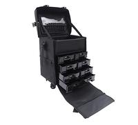 Make up Koffer mit Aufbewahrungsschubladen und 2 in 1 Omnidirektionale Räder für Reise Wasserdicht Nylon Material Kosmetikkoffer Beauty Case Reisetrolley Friseurkoffer Kosmetik Trolley Schwarz
