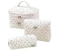 Make-up-Tasche, 3-teiliges Make-up-Taschen-Set, Baumwolle, gesteppte Make-up-Tasche, Damen-Blumen-Make-up-Tasche, Hand-Make-up-Tasche, große Kapazität, kleine florale Aufbewahrungstasche, tragbare