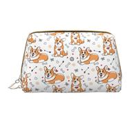 Make-up-Tasche aus Leder, Cartoon-Motiv, niedlicher Corgi-Hund, Kosmetiktasche, Reise-Kulturbeutel für Frauen, Make-up-Tasche, große Kapazität, Make-up-Tasche, Organizer, niedliche Make-up-Tasche