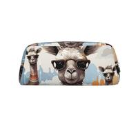 Make-up-Tasche aus Leder für Geldbörse, Reisen, tragbar, kleine Bleistifttasche für Damen und Herren, niedliche Giraffe mit Farben, Sonnenbrille, lustige Kosmetiktasche mit Reißverschluss
