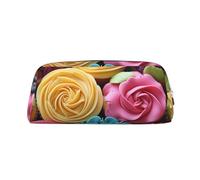 Make-up-Tasche aus Leder für Geldbörse, Reisen, tragbar, kleine Bleistifttasche für Damen und Herren, bunte Cupcakes, Regenbogenblumen, Kuchen, Kosmetiktasche mit Reißverschluss, ästhetisches Münzfach