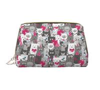 Make-up-Tasche aus Leder, lustige Cartoon-Katze, graue Kosmetiktasche, Reise-Kulturbeutel für Frauen, Make-up-Tasche, große Kapazität, Make-up-Tasche, Organizer, niedliche Make-up-Tasche