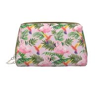 Make-up-Tasche aus Leder, tropischer Flamingo, Kolibri, Kosmetiktasche, Reise-Kulturbeutel für Damen, Make-up-Tasche, große Kapazität, Make-up-Tasche, Organizer, niedliche Make-up-Tasche