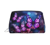 Make-up-Tasche aus PU-Leder, Reise-Kosmetiktasche, wasserdicht, große Kapazität, Kulturbeutel mit Reißverschluss, niedlich, tragbar, violette Schmetterlinge, Kulturbeutel, Make-up-Tasche für Damen