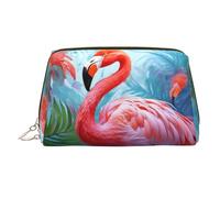 Make-up-Tasche aus PU-Leder, Reise-Kosmetiktasche, wasserdicht, große Kapazität, Kulturbeutel mit Reißverschluss, niedlicher tragbarer Beutel, bemalter Flamingo-Kulturbeutel, Make-up-Tasche für Damen