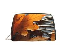 Make-up-Tasche aus PU-Leder, Reise-Kosmetiktasche, wasserdicht, große Kapazität, Kulturbeutel mit Reißverschluss, niedlich, tragbar, Herbstblätter, Kulturbeutel für Damen, gold, Eine Größe
